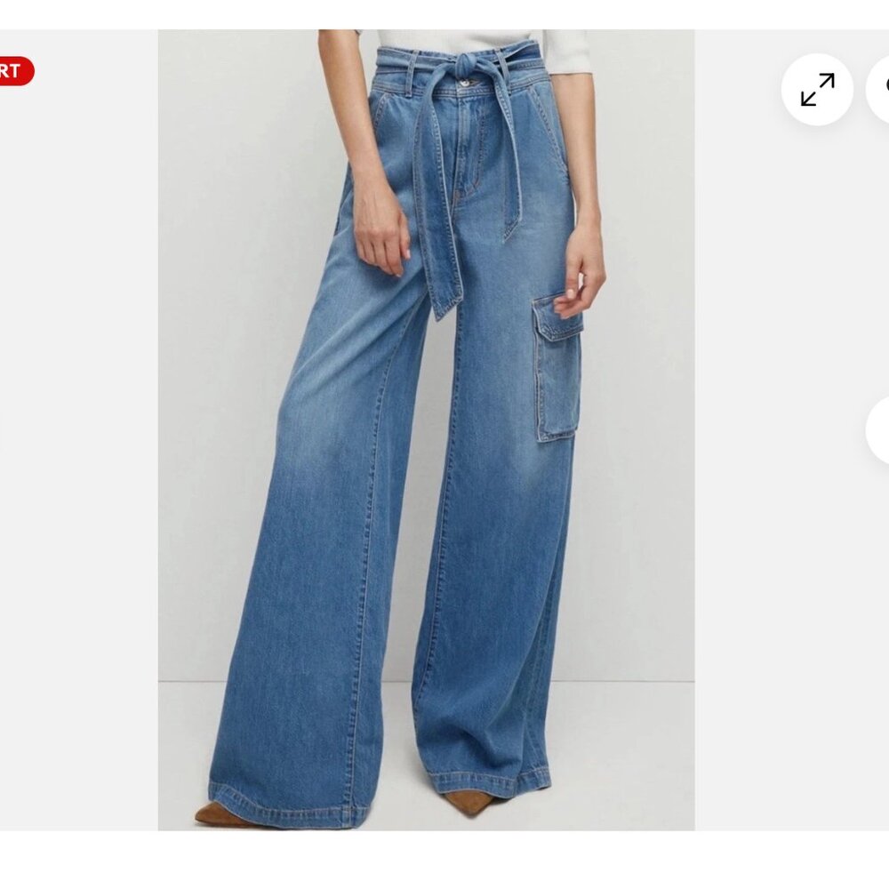 Veronica Beard Belisa Wide Leg High Rise Jean Med Bright Lakeshore Cargo Size 25